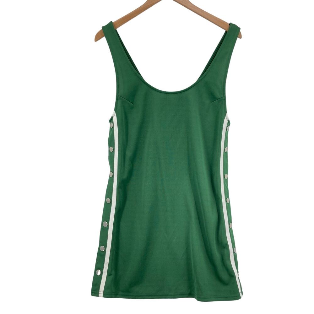 Better Be Short Tank Dress Womens Medium Green Knit Side Snap Button Wide Straps